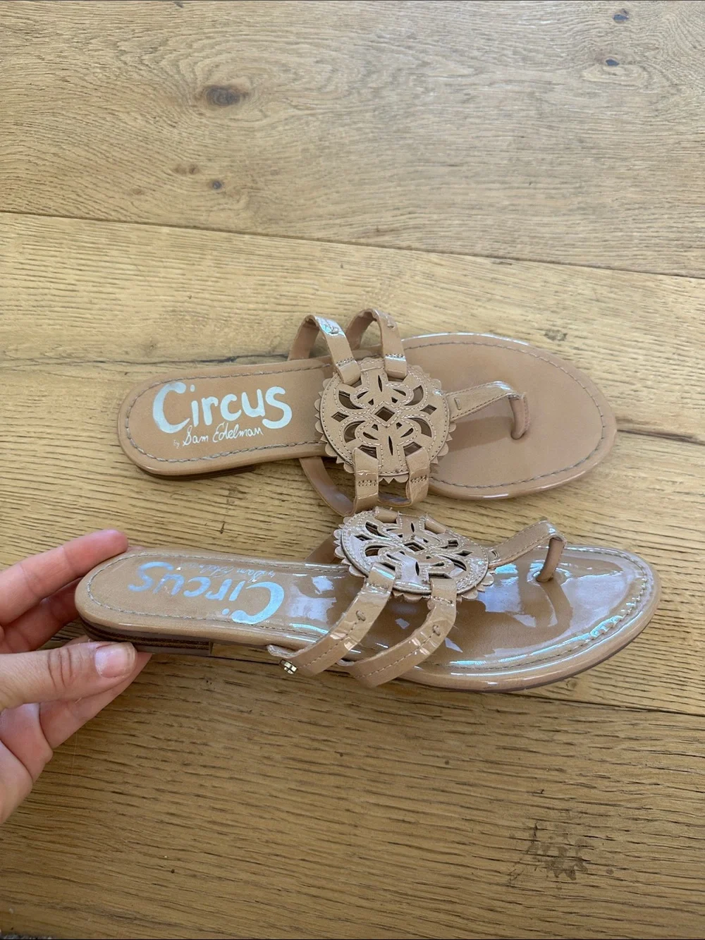 Circus by Sam Edelman Canyon Flat Sandals Almond Patent US Size 8